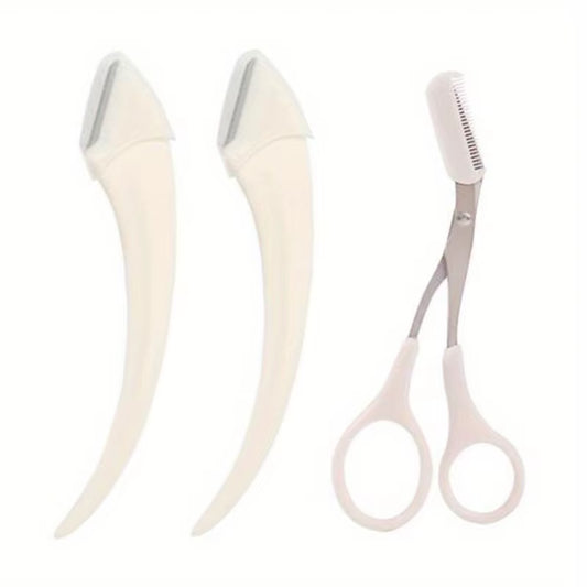 Eyebrow Trimmer Set, Curved Eyebrow Razor, Eyebrow Scissors with Comb, Convenient Easy Beauty Tools for Beginners