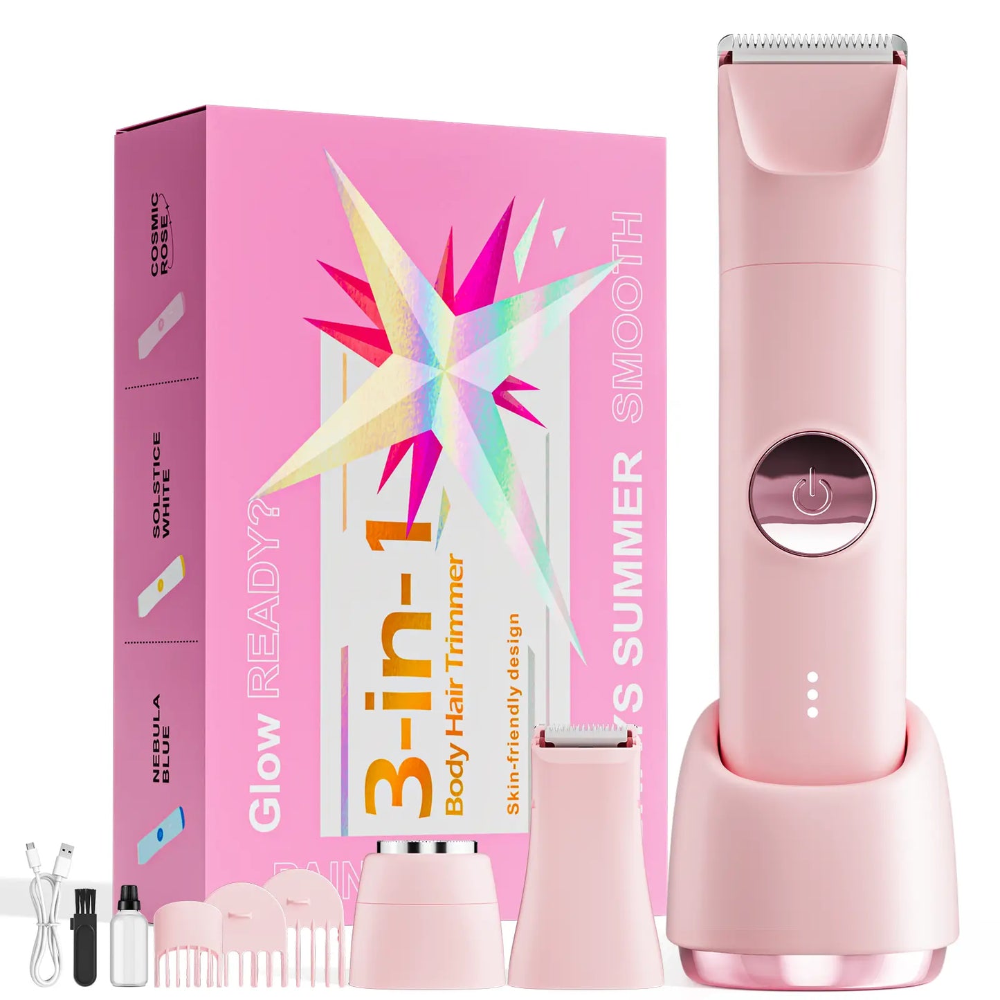3-In-1 Electric Shaver for Women & Bikini Trimmer, Painless Facial Hair Remover for Wet & Dry Use, IPX6 Waterproof with Hypoallergenic Blades, 120-Min Runtime & 3 Combs, Biknini Trimmer