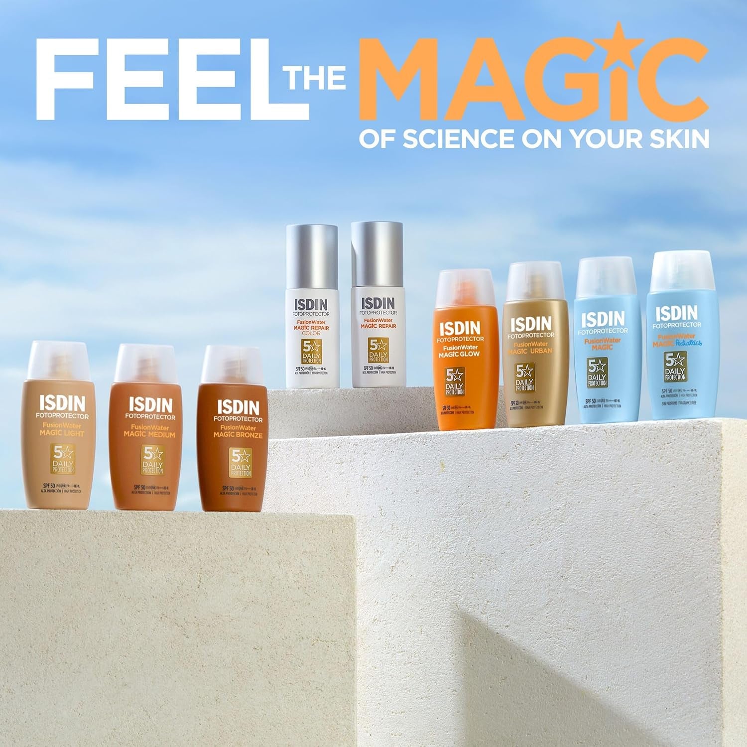 ISDIN Fotoprotección Fusion Water MAGIC SPF 50, Protector Solar Facial De Textura Ligera Y Fase Externa Acuosa Con Tacto Final Sedoso, 50Ml