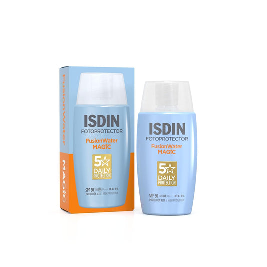 ISDIN Fotoprotección Fusion Water MAGIC SPF 50, Protector Solar Facial De Textura Ligera Y Fase Externa Acuosa Con Tacto Final Sedoso, 50Ml
