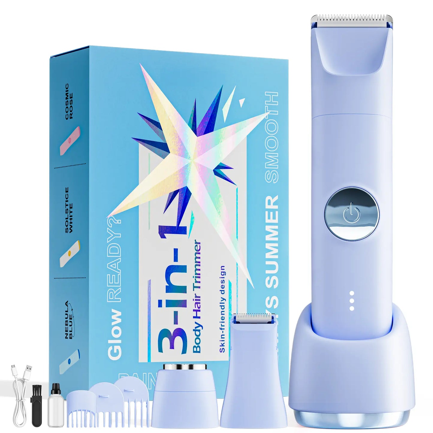 3-In-1 Electric Shaver for Women & Bikini Trimmer, Painless Facial Hair Remover for Wet & Dry Use, IPX6 Waterproof with Hypoallergenic Blades, 120-Min Runtime & 3 Combs, Biknini Trimmer