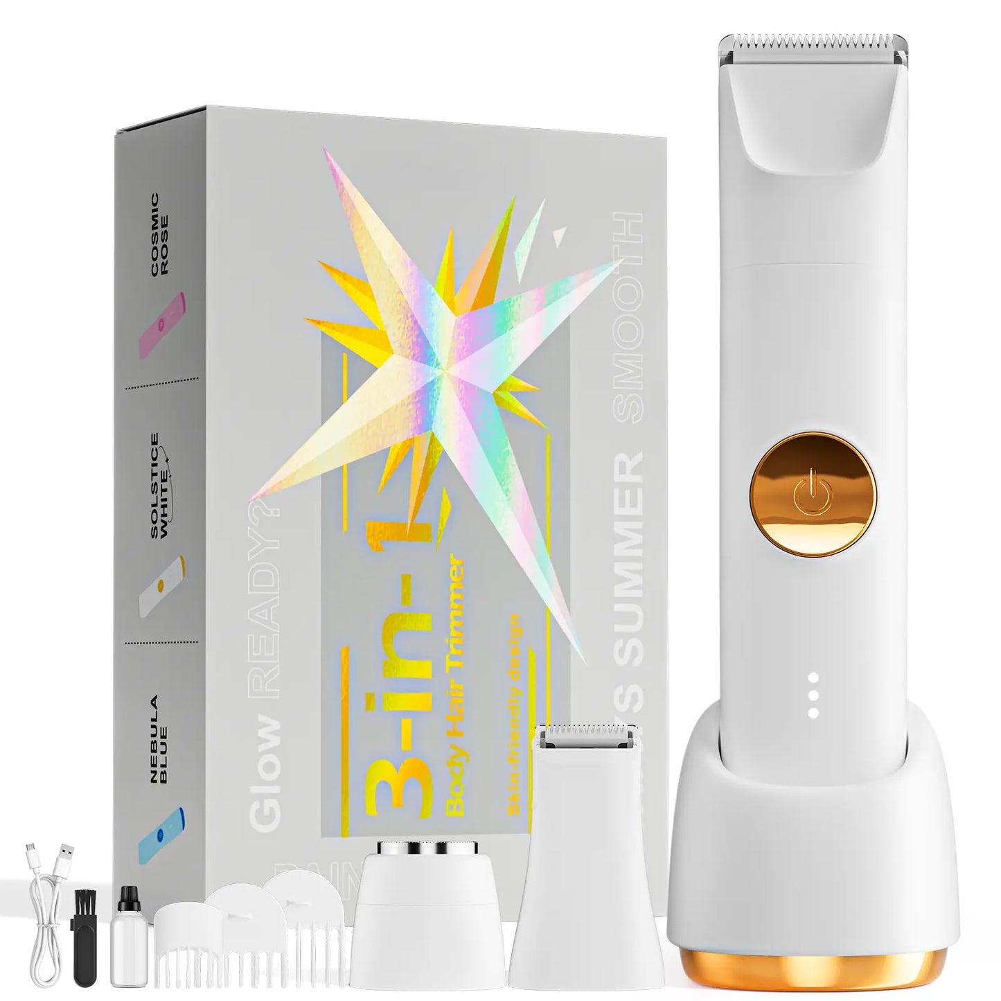 3-In-1 Electric Shaver for Women & Bikini Trimmer, Painless Facial Hair Remover for Wet & Dry Use, IPX6 Waterproof with Hypoallergenic Blades, 120-Min Runtime & 3 Combs, Biknini Trimmer