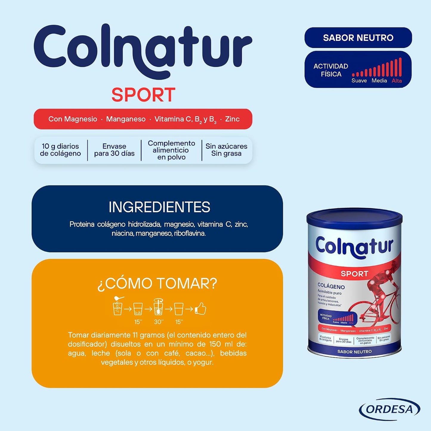 Colnatur Sport Neutro | 330G | Colágeno Con Magnesio, Zinc Y Vitamina C Para Músculos, Huesos Y Articulaciones | Con Magnesio, Zinc Y Vitamina C