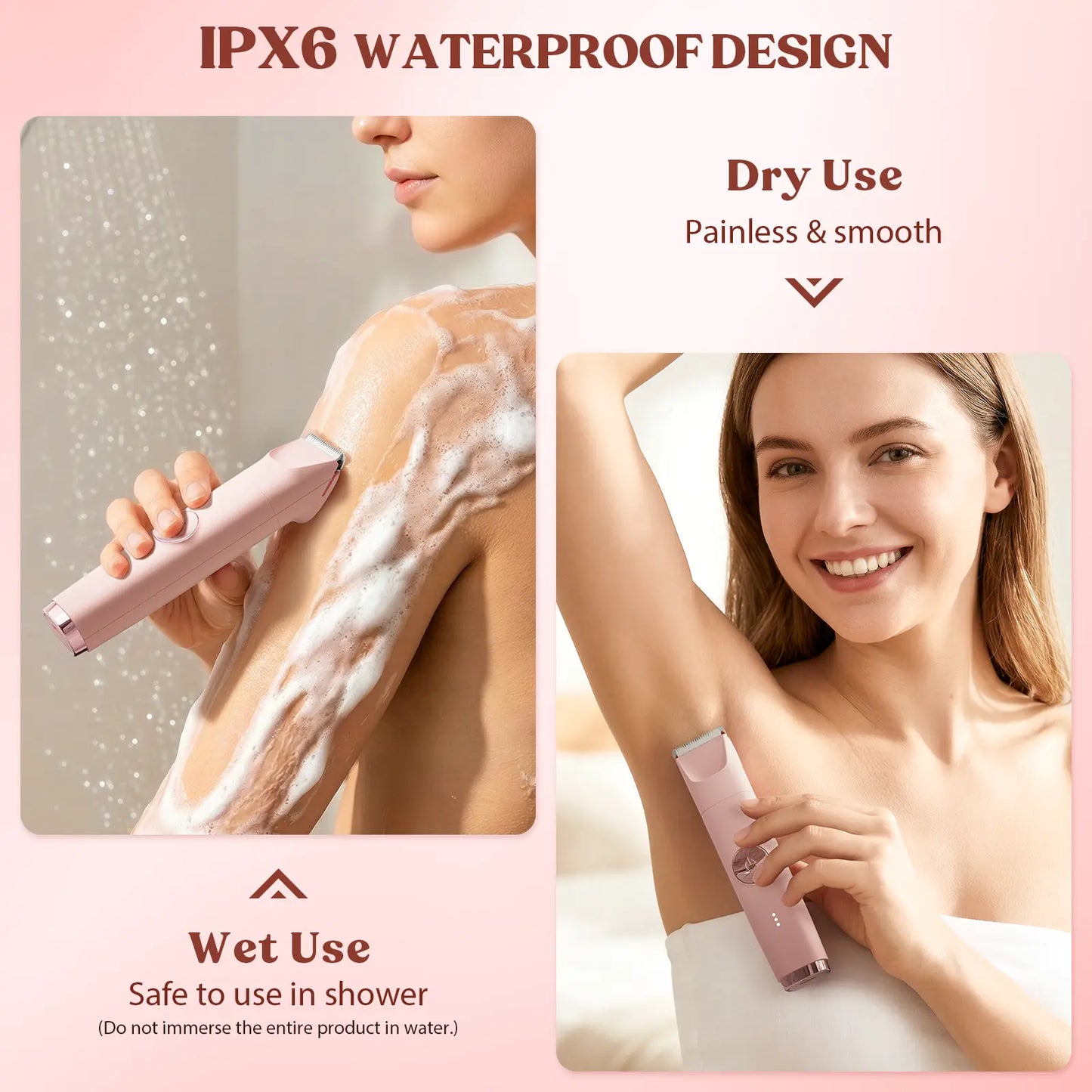 3-In-1 Electric Shaver for Women & Bikini Trimmer, Painless Facial Hair Remover for Wet & Dry Use, IPX6 Waterproof with Hypoallergenic Blades, 120-Min Runtime & 3 Combs, Biknini Trimmer