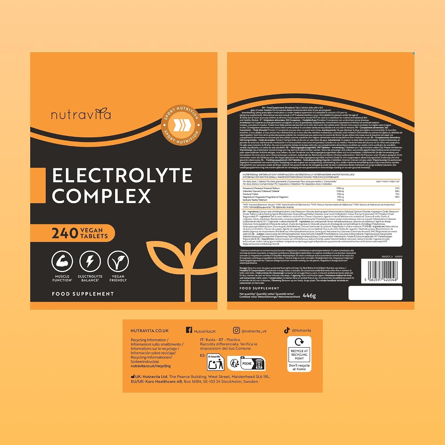 Nutravita Electrolitos Complejo - 240 Comprimidos Veganos - Potasio Y Magnesio, Calcio, Cloruro, Sodio - Electrolitos Sin Azucar - Función Muscular, Equilibrio Electrolítico - Electrolytes Hidratacion
