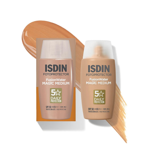 ISDIN Fusion Water Magic Color SPF 50, Protector Solar Facial De Uso Diario Ultraligero Con Color, 3 Tonos Disponibles, 50Ml