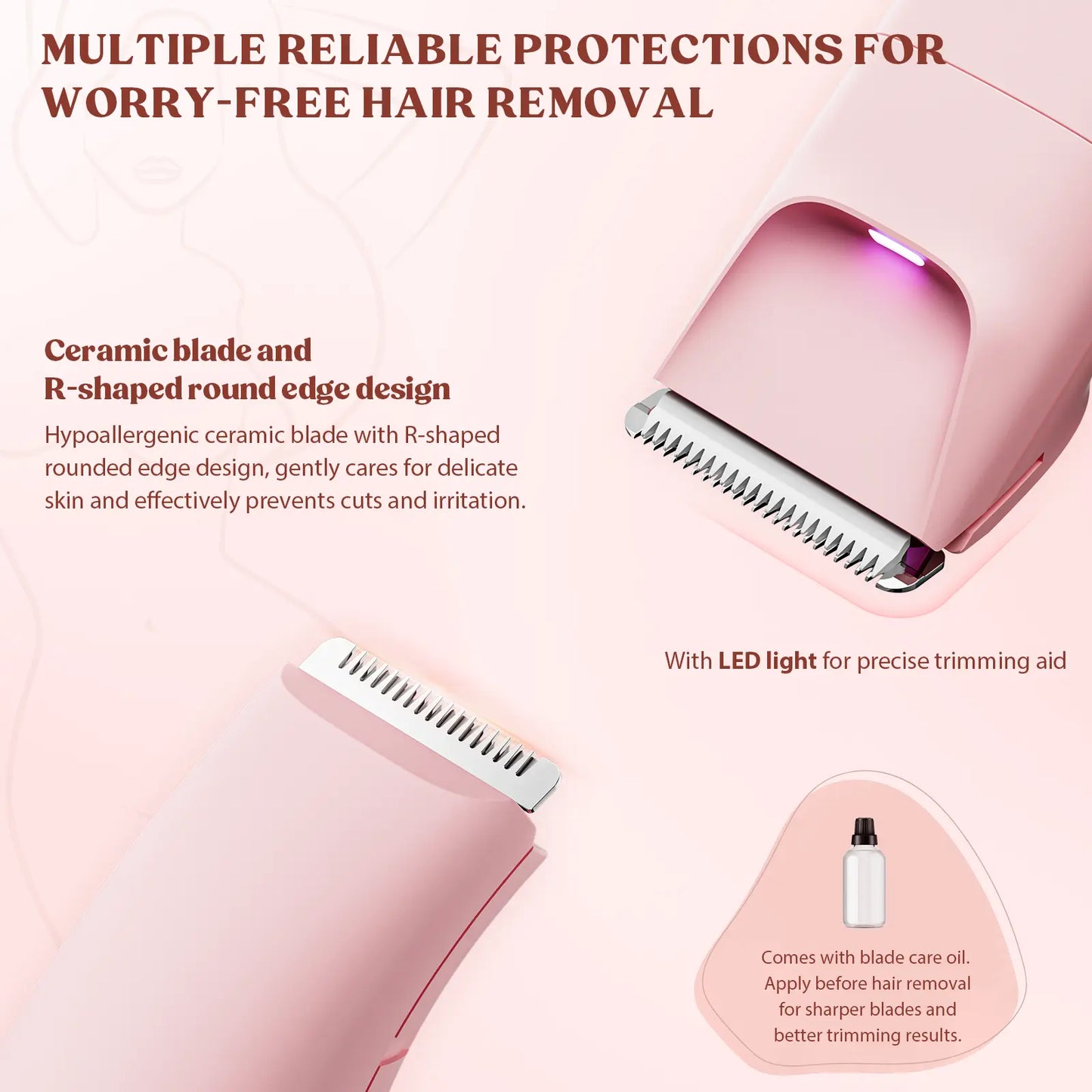 3-In-1 Electric Shaver for Women & Bikini Trimmer, Painless Facial Hair Remover for Wet & Dry Use, IPX6 Waterproof with Hypoallergenic Blades, 120-Min Runtime & 3 Combs, Biknini Trimmer