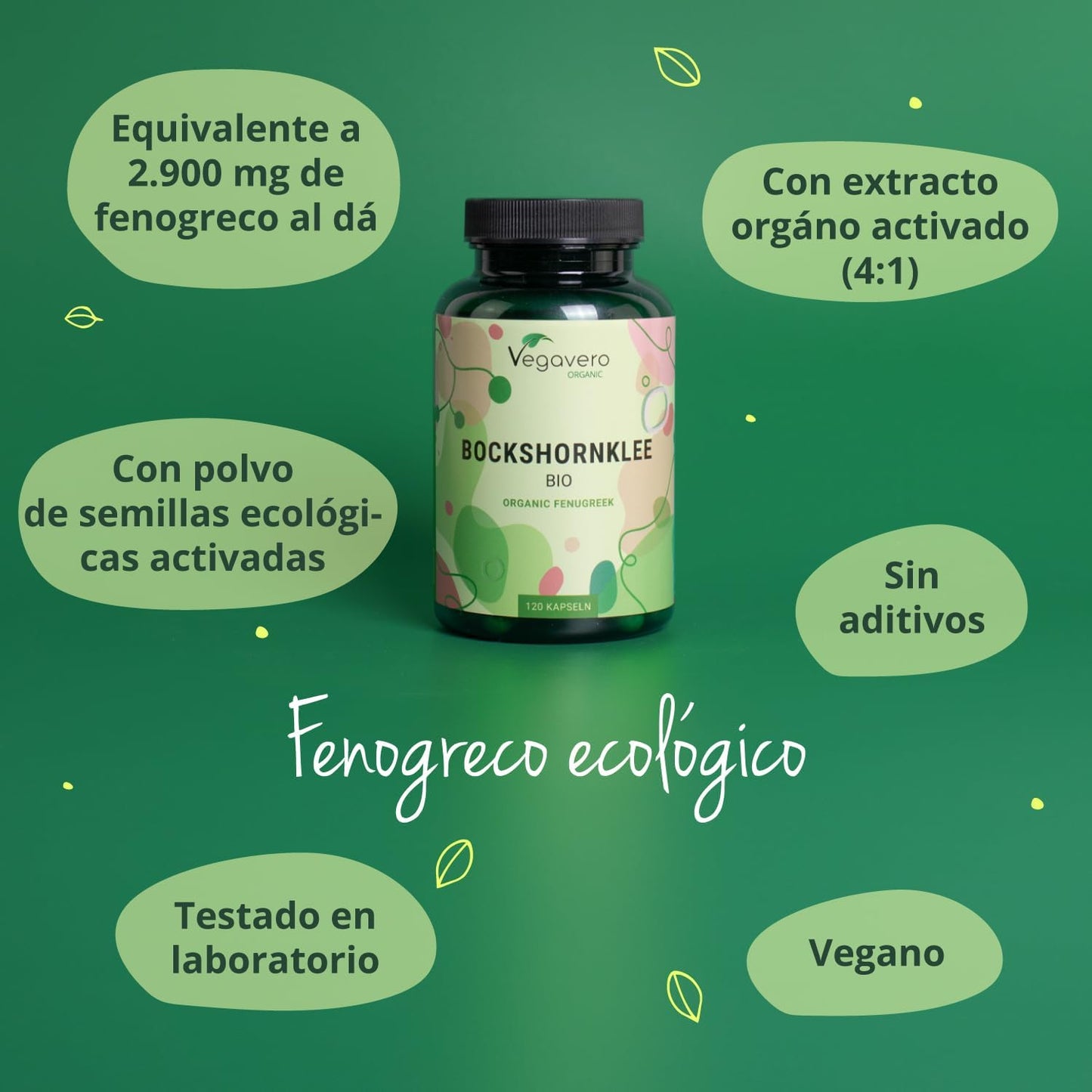 Fenogreco BIO | Dosis Alta: 2900 Mg | Para Lactancia Materna | Sin Aditivos | FENUGREEK | 120 Capsulas | Vegavero | Vegano