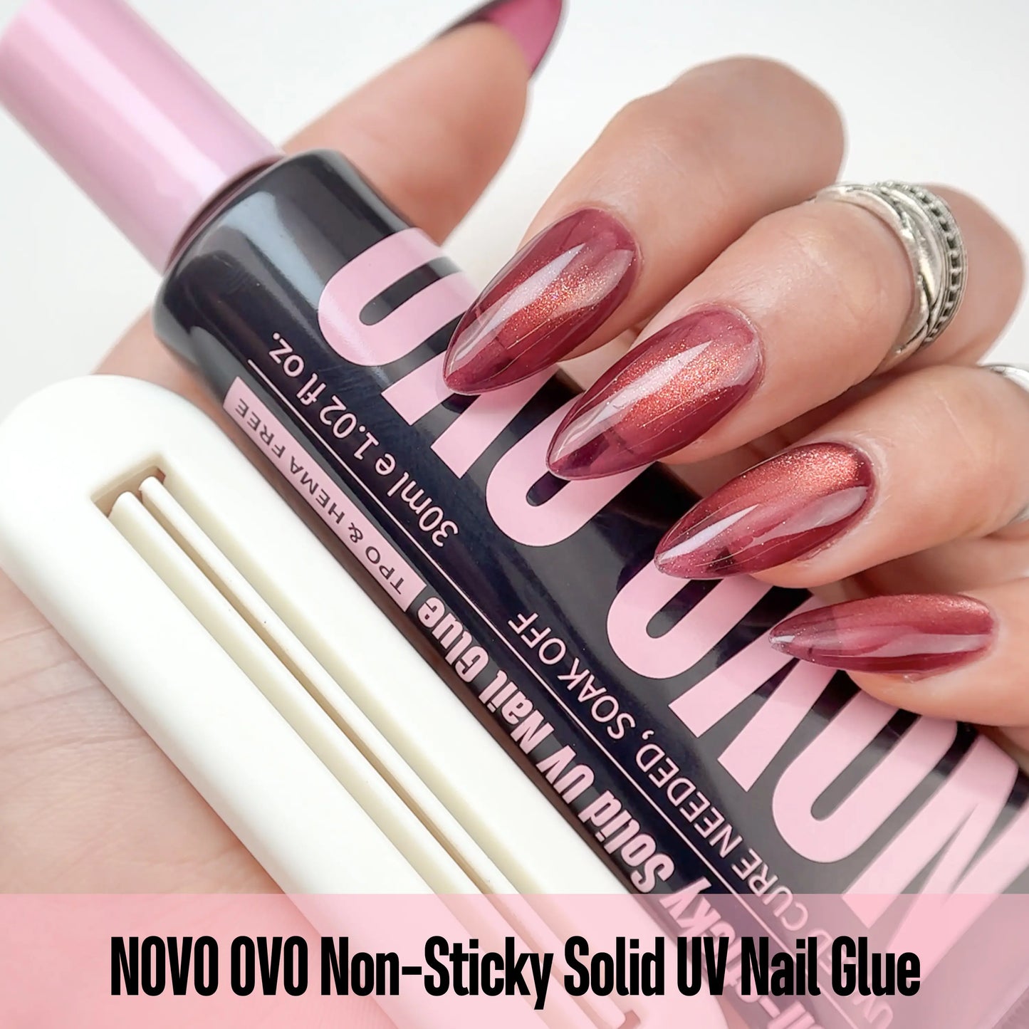 NOVO OVO UV Solid Nail Glue Gel for Press on Nails 30G with Tube Squeezer, Long Lasting Strong Non-Sticky Adhesive for Acrylic Nails, False Nail Tips Extension, HEMA TPO FREE, Need UV Cure for 60S